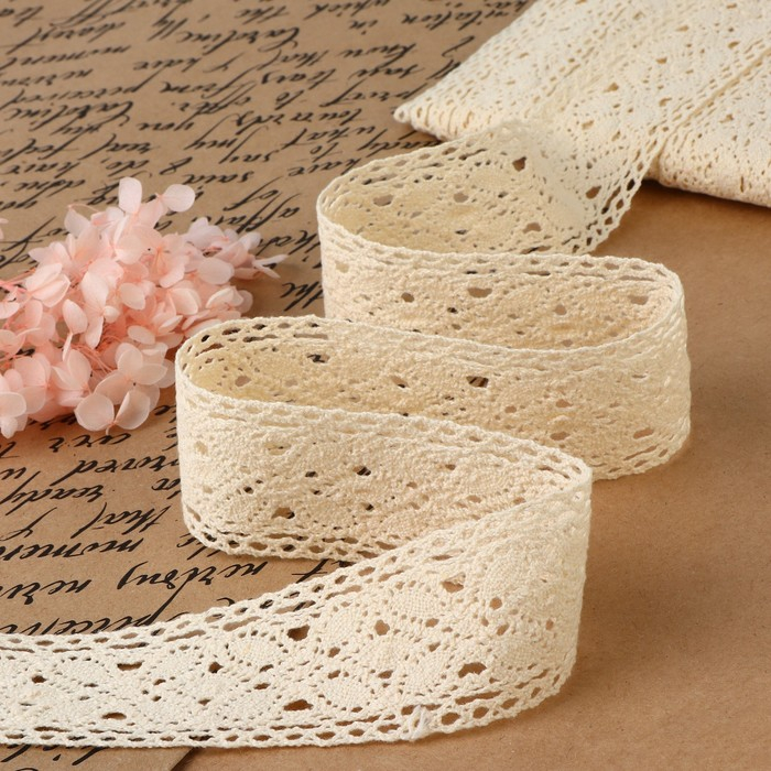 Кружево вязаное, 40 мм × 10 ± 1 м, цвет бежевый Кружево вязаное, 40 мм × 10 ± 1 м, цвет бежевый