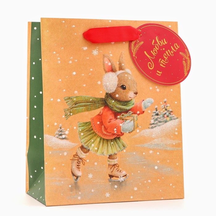 Новый год. Пакет подарочный Новый год. Пакет подарочный "Зайка на льду", 18 х 22,3 х 10 см.