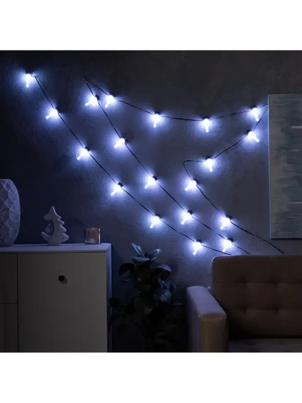 Умная гирлянда &laquo;Нить&raquo; 6 м с насадками &laquo;Лампочки&raquo;, IP20, тёмная нить, 20 LED, свечение RGB, USB