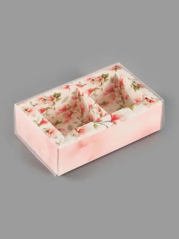 Коробка для 2 конфет с ячейками &laquo;Цветы&raquo;, 10&times;6&times;3 см