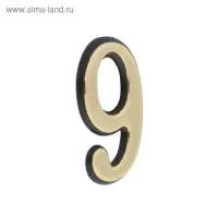 Цифра дверная 9 ТУНДРА, пластиковая, цвет золото, 1 шт.