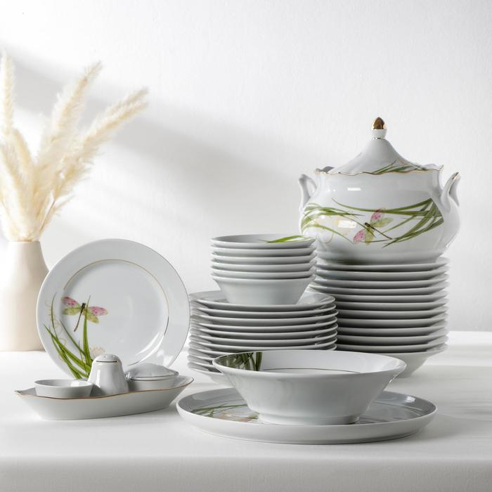 Сервиз столовый фарфоровый «Стрекоза», 37 предметов, 2 вида тарелок Сервиз столовый фарфоровый «Стрекоза», 37 предметов, 2 вида тарелок