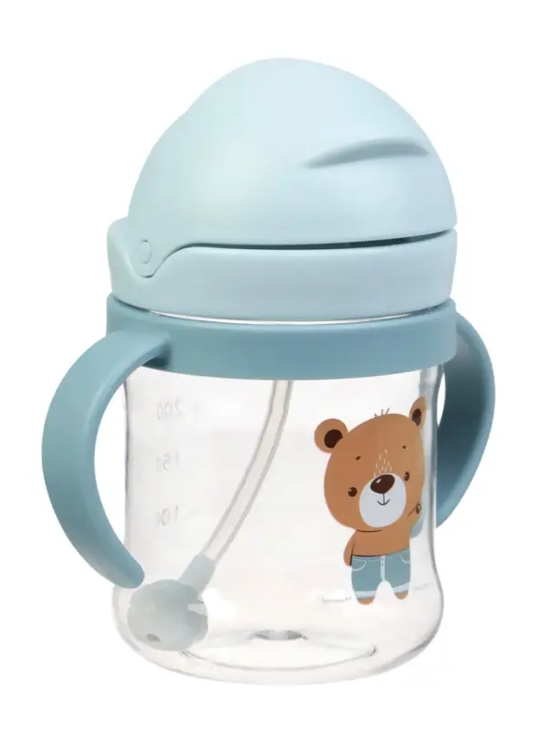 Поильник - непроливайка детский с силиконовой трубочкой и грузиком, от 9 мес., 250 мл., с ручками, голубой