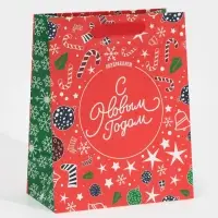 Пакет подарочный новогодний ламинированный «Снежинки», MS 18 х 23 х 10 см