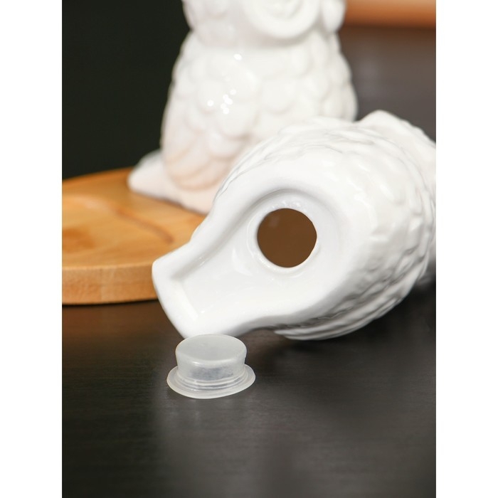 Набор фарфоровый для специй на бамбуковой подставке BellaTenero «Совы», 2 предмета: солонка 75 мл, перечница, 75 мл, цвет белый Набор фарфоровый для специй на бамбуковой подставке BellaTenero «Совы», 2 предмета: солонка 75 мл, перечница, 75 мл, цвет белый