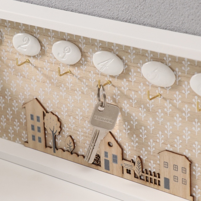 Крючки декоративные дерево  Крючки декоративные дерево "Домики и деревья" 3х36,5х16,4 см