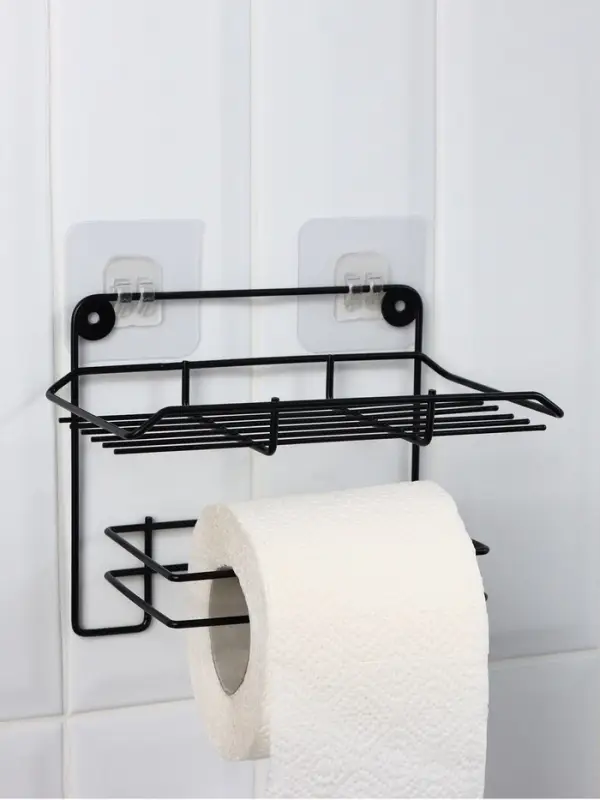 Держатель для туалетной бумаги с полочкой, 19&times;10&times;14.5 см, чёрный