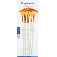 Кисти для рисования, синтетика, 5 штук: № 1/8, 3/8, 5/8, 1/2, 1/4, плоские, веерные, деревянная ручка, международный размер