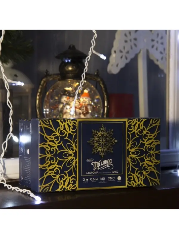 Гирлянда &laquo;Бахрома&raquo; 3&times;0.6 м, IP44, УМС, белая нить, 160 LED, свечение белое, мерцание белым, 220 В