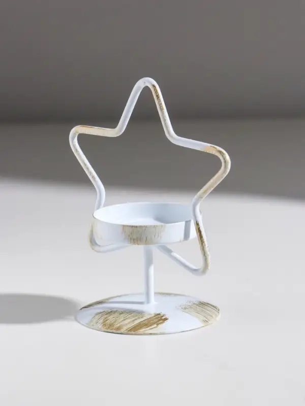 Подсвечник металл на 1 свечу  Подсвечник металл на 1 свечу "Звезда" белый с патиной d=5 см 9,4х7х11,7 см