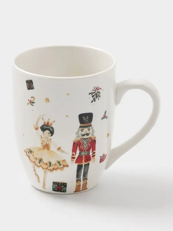 Кружка новогодняя Доляна «Щелкунчик», 330 мл, фарфор, белая Кружка новогодняя Доляна «Щелкунчик», 330 мл, фарфор, белая