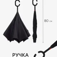 Зонт - наоборот &laquo;Однотон&raquo;, механический, 8 спиц, R=53/61 см, d=106 см, чёрный