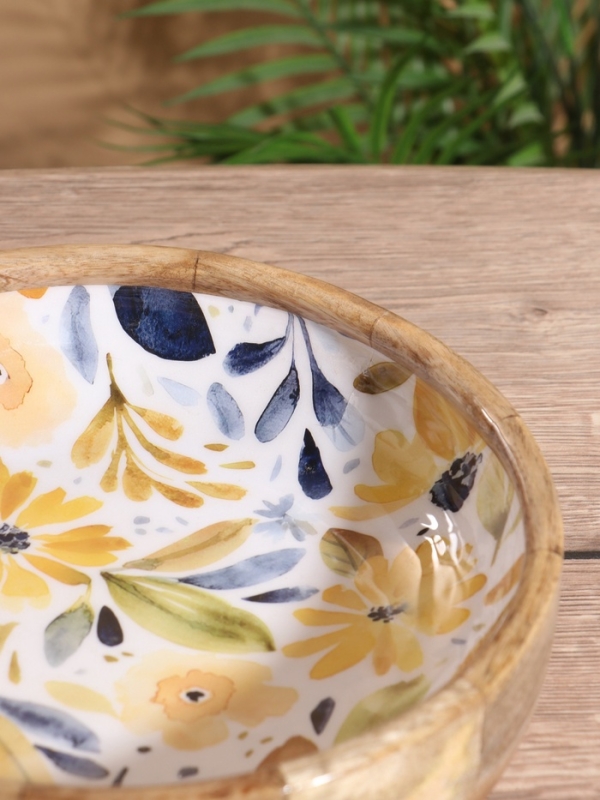 Блюдо Блюдо "Желтые и синие цветы" дерево манго 25,5х25,5х6 см