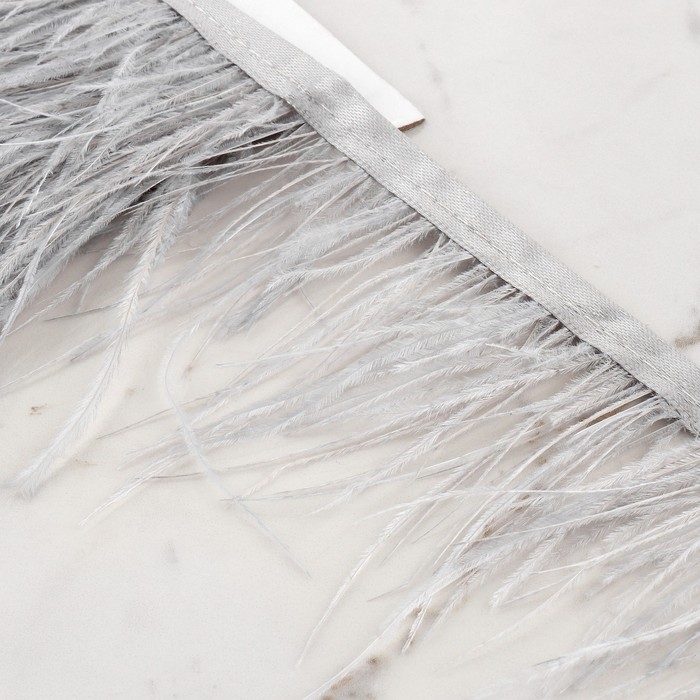 Тесьма с перьями страуса, 8-10 см, 5 ± 0,5 м, цвет светло-серый Тесьма с перьями страуса, 8-10 см, 5 ± 0,5 м, цвет светло-серый