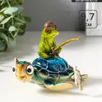 Фигурка полистоун лак &laquo;Лягуха рыбачит, сидя на черепахе&raquo;, 12.5&times;11.5&times;9.7 см