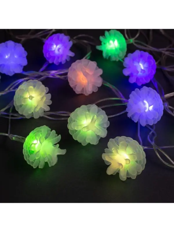 Гирлянда &laquo;Нить&raquo; 5 м с насадками &laquo;Шишки сосновые&raquo;, IP20, прозрачная нить, 20 LED, свечение мульти (RG/RB), мигание, 220 В