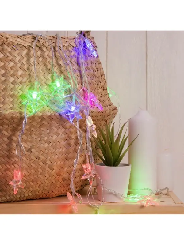 Гирлянда &laquo;Нить&raquo; 5 м с насадками &laquo;Звезда средняя&raquo;, IP20, прозрачная нить, 20 LED, свечение мульти (RG/RB), мигание, 220 В