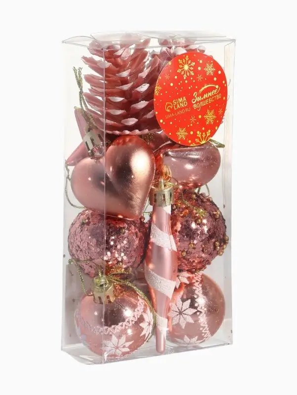 Набор украшений пластик 12 шт Набор украшений пластик 12 шт "Праздничный хоровод" 4 см, розовый