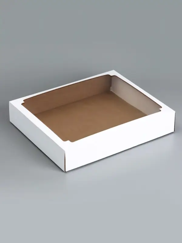 Коробка сборная без печати крышка-дно белая с окном 37&times;32&times;7 см