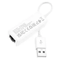 Адаптер Hoco UA22, USB-A - ethernet (100 Мб), 15 см, белый