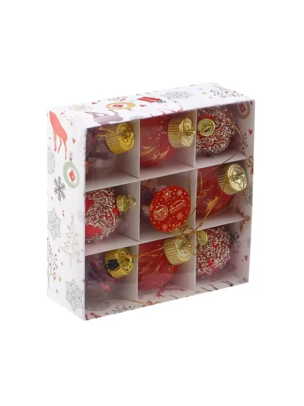 Набор шаров пластик d-6 см, 9 шт Набор шаров пластик d-6 см, 9 шт "Капризы зимы" красный