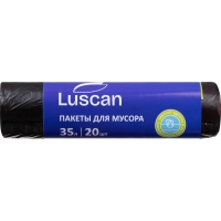 Мешки для мусора ПНД 35л 12мкм 20шт/рул черные 53x58см Luscan с завязками