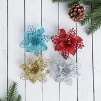 Ёлочные игрушки 4 шт. &laquo;Зимнее волшебство. Цветы ажурные - блеск&raquo;, 8&times;8 см, МИКС