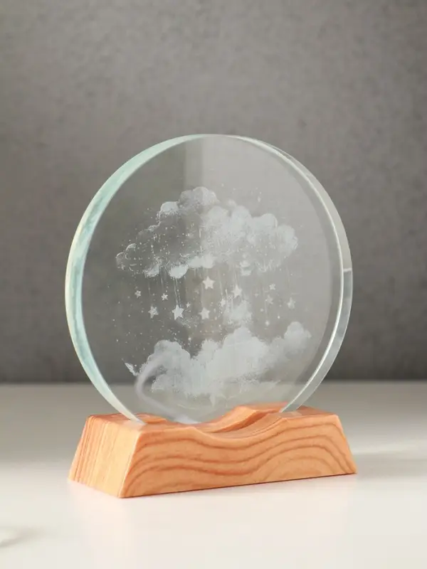 Сувенир стекло свет Сувенир стекло свет "Диск. Облако со звёздами" 5хLED d=10 см, USB 10х4х11,4 см