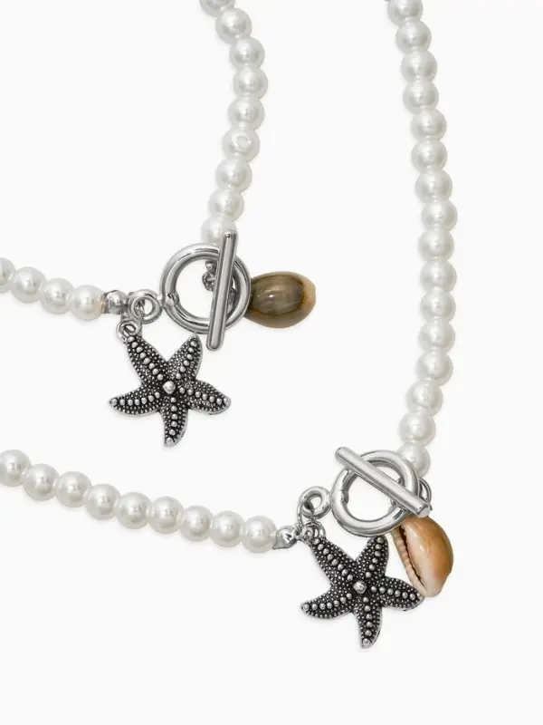 Набор 2 предмета: бусы. браслет &laquo;Жемчуг. Звезда&raquo;, L=18/42 см, №6, белый в серебре