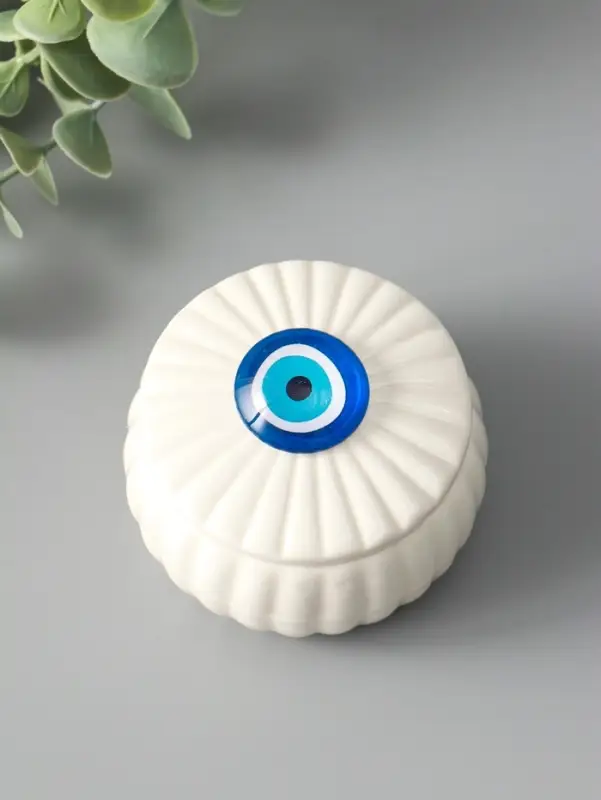 Шкатулка керамика "Глаз от сглаза" белая 7х7х5,3 см