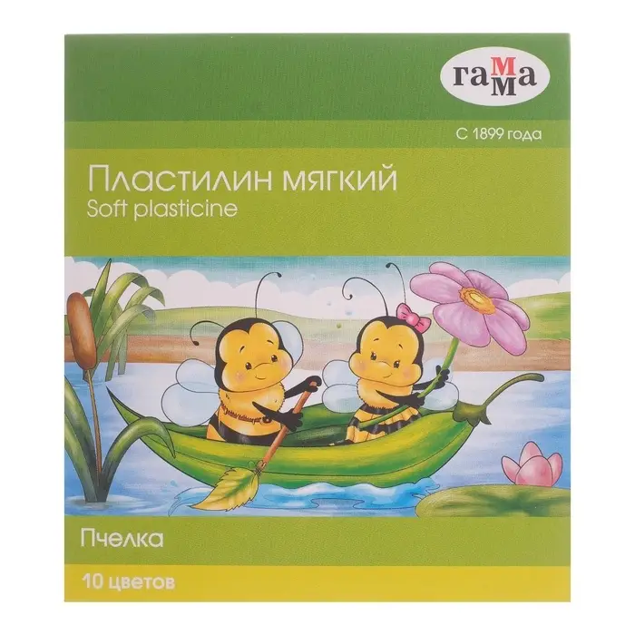 Пластилин мягкий (восковой) Гамма &laquo;Пчёлка&raquo;, 10 цветов, 150 г, со стеком, картонная коробка