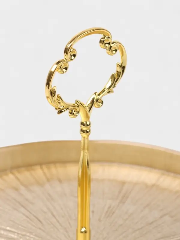 Этажерка для фруктов и десертов &laquo;Кувшинка&raquo;, 2 яруса, d=21/28 см, стекло, золотая