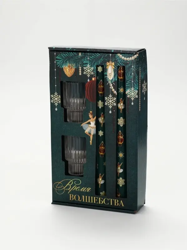 Свечи новогодние с подсвечниками, античные, набор 2 шт. &laquo;Время волшебства&raquo;