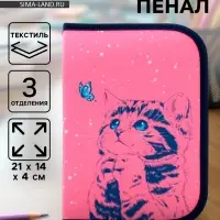 Пенал школьный, 3 секции, 14&times;21&times;4 см &laquo;Котик&raquo;