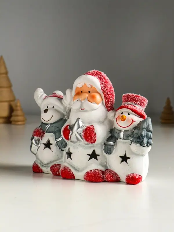Сувенир керамика свет "Дед Мороз, снеговик и лосик" 15,5х5,8х11,5 см