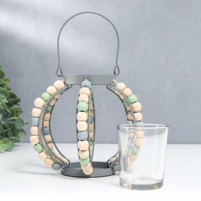 Подсвечник металл, стекло на 1 свечу Подсвечник металл, стекло на 1 свечу "Фонарь. Бохо" серый 19х15,5х13 см