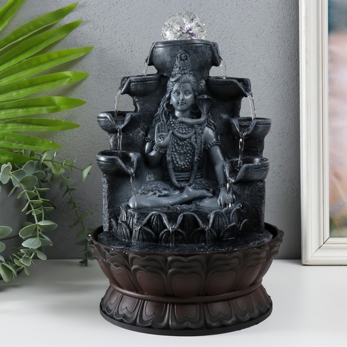 Фонтан настольный с подсветкой Фонтан настольный с подсветкой "Шива с коброй сидит под фонтаном" серый 20,5х20,5х30 см