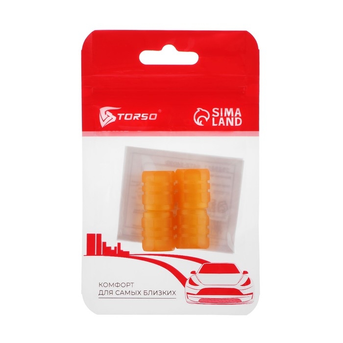 Колпачок на вентиль TORSO, светящийся, набор 4 шт, оранжевый Колпачок на вентиль TORSO, светящийся, набор 4 шт, оранжевый