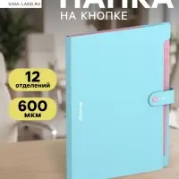 Папка А4 Haze, 12 отделений, 600 мкм, на кнопке, голубая