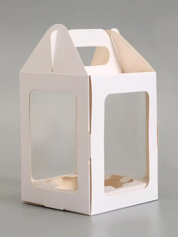 Кондитерская упаковка, коробка с окном, белая, 13&times;13&times;16 см