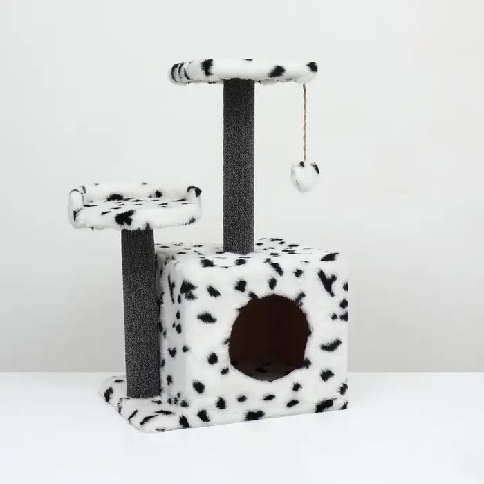 Домик для кошек с когтеточкой, 35&times;45&times;75 см, квадратный, 3х-этажный, ковролин, цвет МИКС