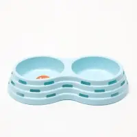 Миска пластиковая двойная 25&times;14&times;5 см, голубая