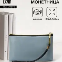 Кошелёк-монетница на молнии, с ремешком, 13.5&times;0.5&times;8 см, серый