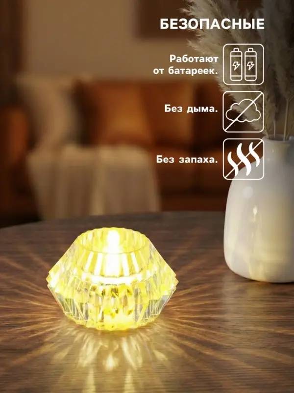 Светодиодная свеча LED - ночник RISALUX &laquo;В чаше&raquo;, от батареек 3&times;LR1130, прозрачный, 6&times;6&times;4 см