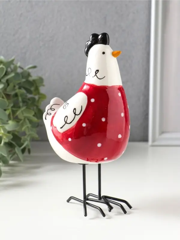 Сувенир керамика "Курочка красная в белый горошек" 9,7х8,2х17,4 см