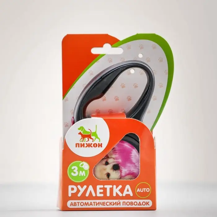 Рулетка с принтом &laquo;Милашка&raquo;, 3 м, вес животного до 12 кг, чёрная