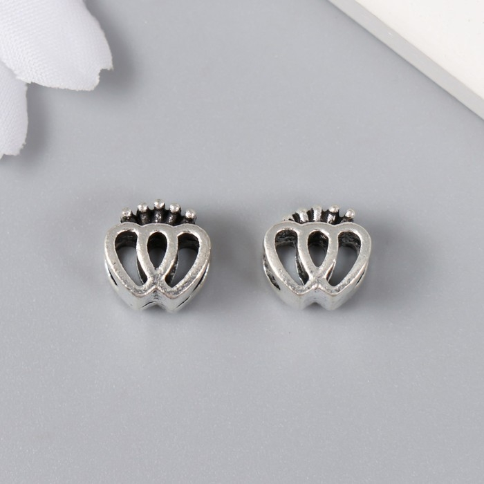 Бусина для творчества металл Бусина для творчества металл "Два сердца с короной" серебро 1х1 см