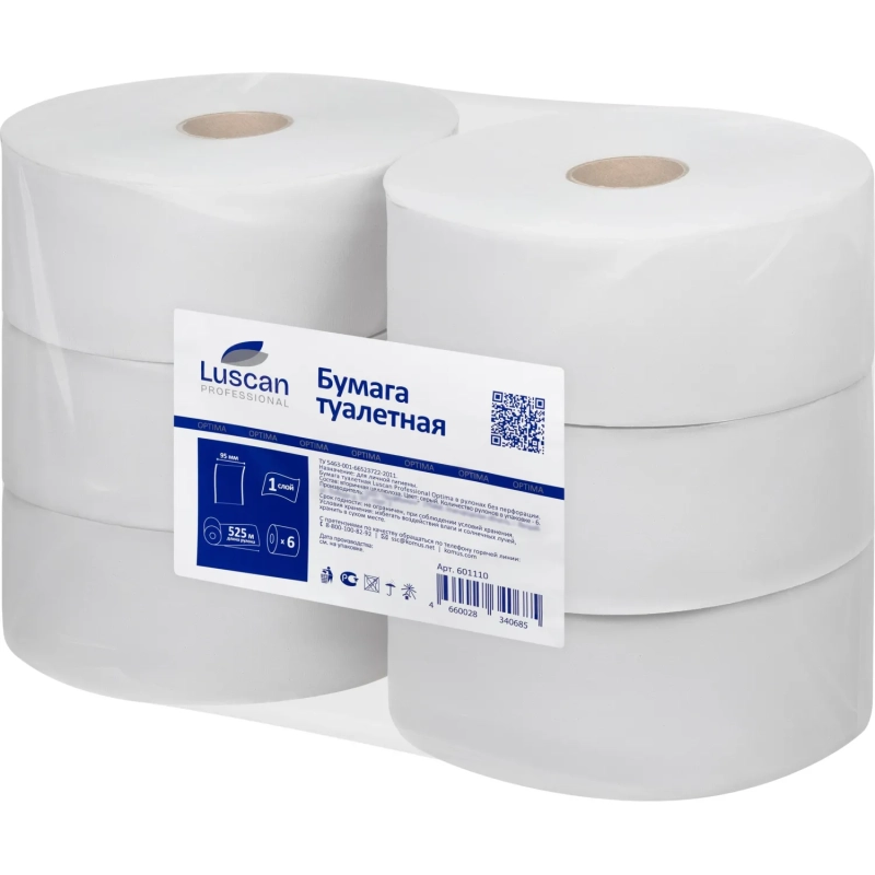 Бумага туалетная д/дисп Luscan Professional 1сл натур втул 525м 6рул/уп
