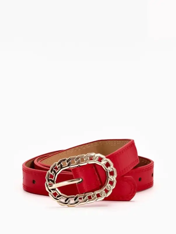 Ремень женский, 110&times;2.5 см, пряжка металл, золотистая, красный