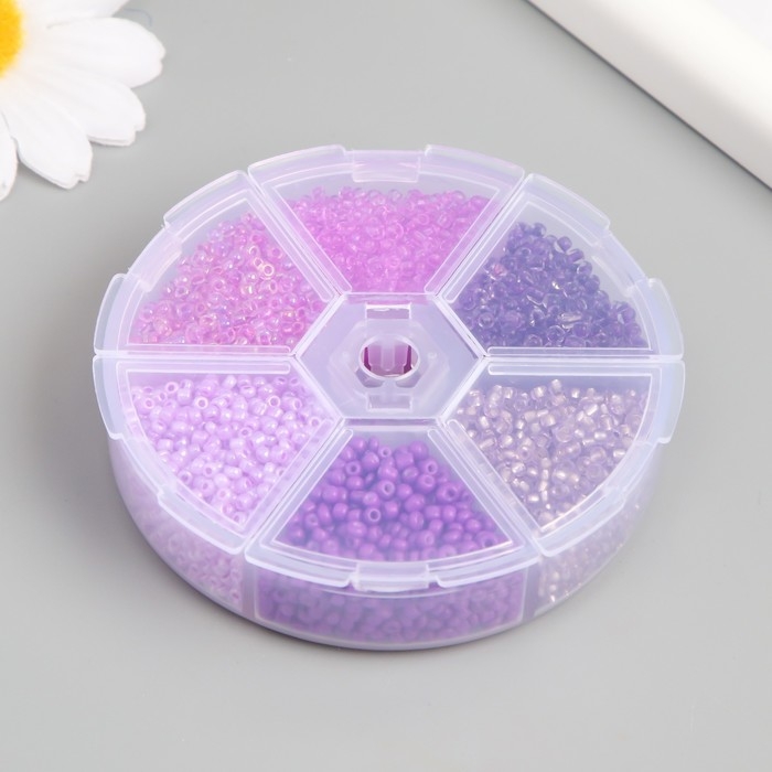 Бисер стекло 8/0 (3 мм) в шкатулке  Бисер стекло 8/0 (3 мм) в шкатулке "Фиолетовый" 6 цветов х 10  гр 8х8х2 см